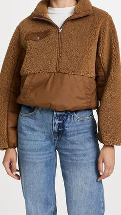Frame Denim Fleece Mix Pullover Jacket In Vicuna, Brown