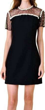 FORE COLLECTION Contrast Pearl Tulle Dress In Black