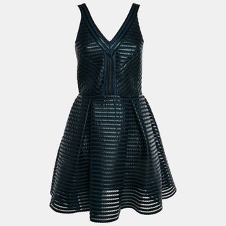 Maje Navy Blue/black Striped Synthetic Mesh Rosemount Mini Dress