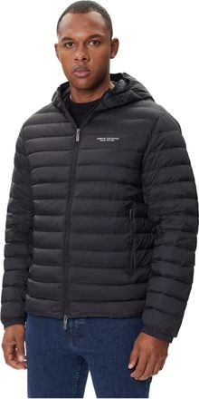 A|X Armani Exchange Mens Essential, Long Sleeve Padded Side Lettering Logo Jacket, Black/White, XXL