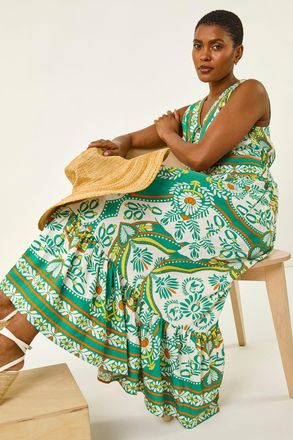 Roman Printed Frill Border Maxi Dress