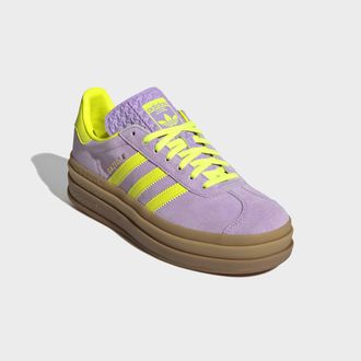 adidas Sneaker ADIDAS ORIGINALS GAZELLE BOLD, Damen, Gr. 38,5, powder plum, solar gelb, gold metallic, Leder, Synthetik, Schuhe Sneaker