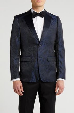 Soul of London Floral Satin Notch Lapel Sport Coat in Navy/marine at Nordstrom Rack, Size 46