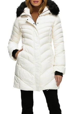 Gorski Apres-Ski Chevron Long Parka with Detachable Toscana Lamb Hood Trim in Ivory/black at Nordstrom, Size Medium