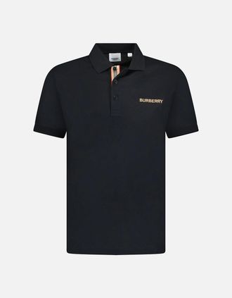 Burberry Mens Burberry Hartford Embroidery Logo Check Polo Black - Size: 40