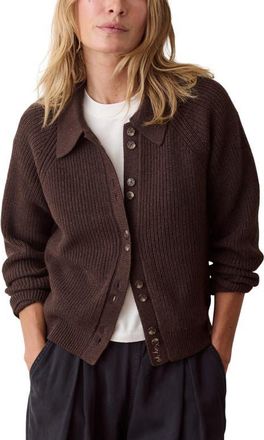 Marine Layer Parker Cotton & Merino Wool Blend Cardigan in Chocolate at Nordstrom, Size X-Small
