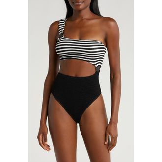 Cleonie Cutout One-Shoulder One-Piece Swimsuit in Noir Stripe/Noir at Nordstrom Rack