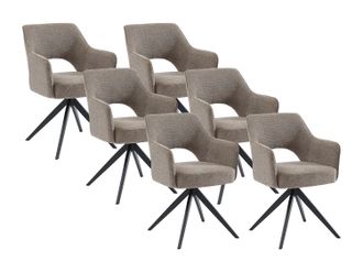Vente-Unique Conjunto de 6 sillas pivotantes Con reposabrazos de tela y metal - Gris topo - KONYA