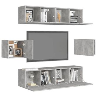 Berkfield Home Practical 6 Piece TV Cabinet Set Concrete Grey Engineered Wood
