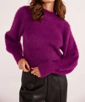 Minkpink Millie Fluffy Knit Jumper In Plum