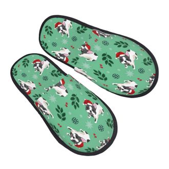 Generic Home Slippers Christmas French Bulldog Fuzzy Slippers Plush Non Slip Slides For Winter Bedroom Spa M