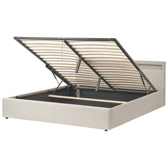 Beliani Beliani - Cama Con Almacenaje Somier De L&aacute;minas Tapizado De Tela 180 X 200 Cm Luces Led Multicolores Beige Armelle