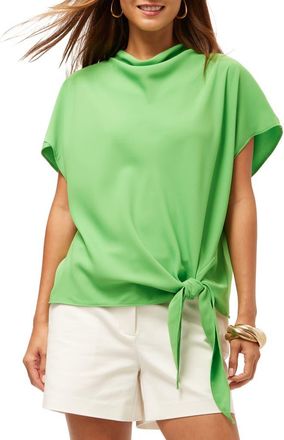 Trina Turk High Neck Tie Hem Bisque Top in Grass Court Green at Nordstrom, Size X-Small