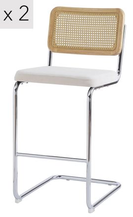 Nordlys Set 2 taburetes altos en acero y ratan beige