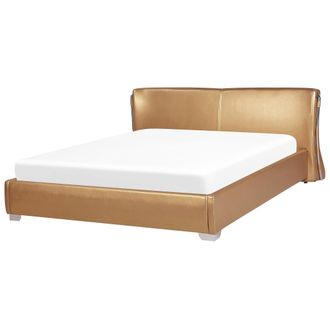 Beliani Cama De Agua Tapizada En Piel Dorada Con Somier Y Accesorios 180 X 200 Cm Dise&ntilde;o Moderno Paris