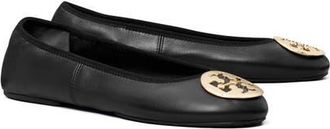 Tory Burch Reva Travel Ballet Flat in Perfect Black /Gold at Nordstrom, Size 10.5