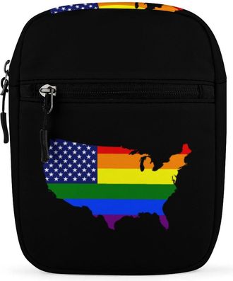 Generic US Gay Pirde Rainbow Map Flag Crossbody Bag Adjustable Satchel Cute Shoulder Bag Lightweight Sling Bags