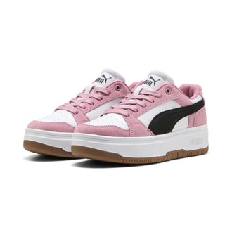 Puma Sneaker PUMA REBOUND FEMME LOW SD, Damen, Gr. 38,5, weiss (puma wei&szlig;, puma schwarz, poised pink), Leder, mehrfarbig, Schuhe Sneaker