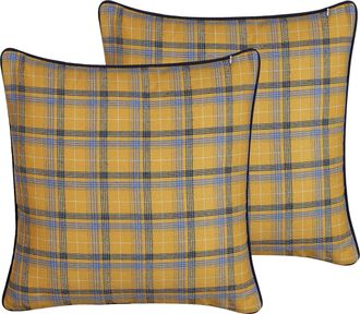 Beliani Conjunto De 2 Cojines Decorativos Multicolor Patr&oacute;n De Cuadros 45 X 45 Cm Decoraci&oacute;n Moderna Dicentra