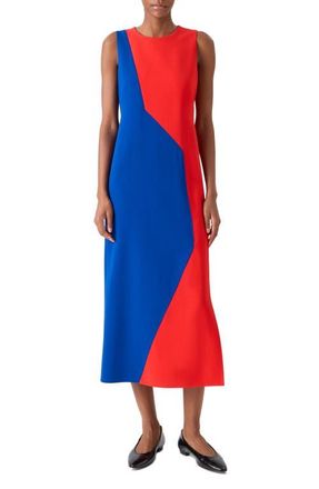 Akris High Plains Colorblock Wool Blend Sheath Dress in Vermillion-Lapis Blue at Nordstrom, Size 12