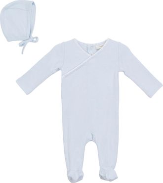 Fragile Boy Rib Modal 2 Piece Romper Set with Contrast Trim Bonnet in Moonstone Blue at Nordstrom, Size 3M