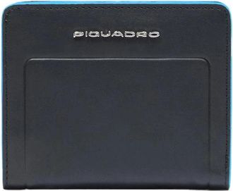 Piquadro Accessoires, Dames, Zwart, ONE Size, Small size, leather womens bifold wallet with coin pocket, credit card slots and Rfid protection