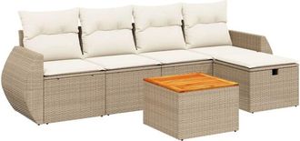 vidaXL Juego De Sof&aacute;s Jard&iacute;n Con Cojines 6 Pzas Rat&aacute;n Sint&eacute;tico Beige Vidaxl