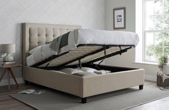 Bedmaster Brandon Fabric Ottoman Bed & Super Ortho Orthopaedic Mattress in Light Brown | Size: King