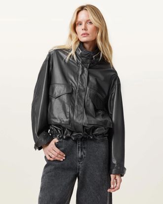 AllSaints Leather Clay Cropped Leather Jacket, Size: XS