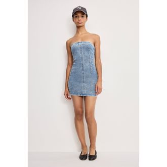 Good American Womens Crystal Strapless Mini Dress | Indigo, Size Medium | Good American by Khlo&Egrave; Kardashian
