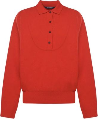 Jacquemus Rode Cashmere Trui Geribbelde Kraag - Dames - Ronde hals truien - Rood - M - Wol - Truien & Vesten