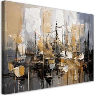 Artgeist Artgeist - Quadro su tela, Astrattismo nei toni del grigio e del beige con elementi dorati - 60x40