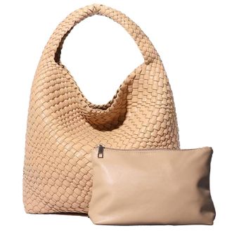 Generic Dyalsa Women Woven Handbag Soft Vegan Leather Shoulder Bag Summer Handmade Hobo Bag Clutch Bag Set for Work Travel AL-010AP