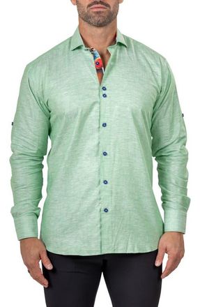 Maceoo Eins Marthy Contemporary Fit Button-Up Shirt in Green at Nordstrom, Size 4