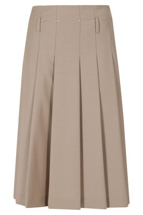 Tela Dove Gray Poly-Wool Pleated A-Line Midi Skirt