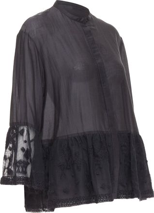 The Row fringed embroidered lace peplum shirt