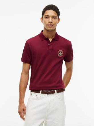 Tommy Hilfiger Mens Regular Fit Crest Patch Interlock Polo - Burgundy - XXL