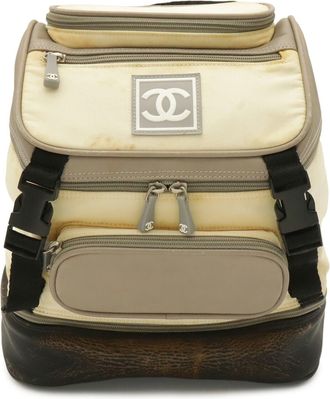Chanel Black Gray Ivory Yellow Nylon Leather Backpack (Pre-Owned)