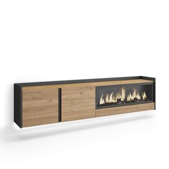 Skraut Home Mueble tv efecto madera roble negro 212x35x50cm chimenea efecto fuego