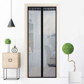 OEM Mosquitera Magn&eacute;tica Para Puerta Con Cierre Magn&eacute;tico, Cortina De Malla Con Instalaci&oacute;n Completa, Tachuelas Y Tira Adhesiva, Color Negro (90 &times; 220 Cm)