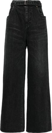 sacai wide-leg belted jeans - women - Cotton - 3 - Black