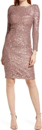 Vince Camuto Sequin Drape Back Long Sleeve Dress in Mauve at Nordstrom Rack, Size 10