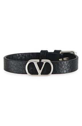 Valentino Mens VLOGO Signature Leather Bracelet in Black at Nordstrom