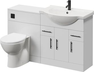 Alexander James Alexander James Cento Gloss White 1350mm 3 Door Vanity Unit Toilet Suite - 1350mm - Matt Black 96mm Bar HandleJames Toilet Pan and Seat
