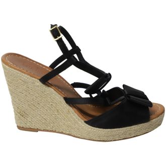 Kate Spade New York Juju Strikband Espadrille Wedge in Zwart Leer