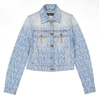 Versace Denim Long-Sleeve Cropped Jacket, Brand Size 36 ( US Size 0 )