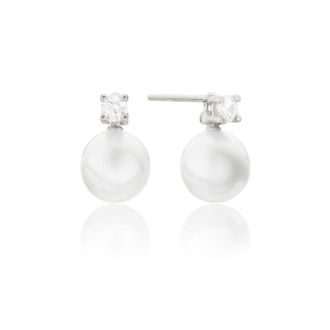 Lily & Roo Silver Diamond Style and Pearl Stud Earrings