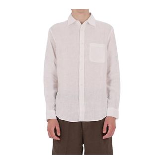 Portuguese Flannel Linnen overhemd met borstzak - Heren - Zakelijke Overhemden - Wit - M - Linnen - Overhemden