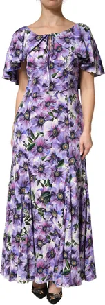 Dolce & Gabbana Womens Purple Floral Silk Dress Elastane