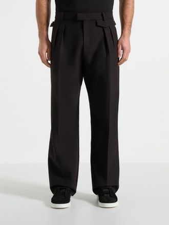 Mani&egrave;re De Voir Pierre Relaxed Fit Pleated Tailored Trousers - Black at Nordstrom, Size 32